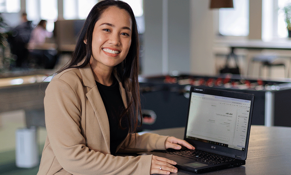 Happy working girl at Piab Group